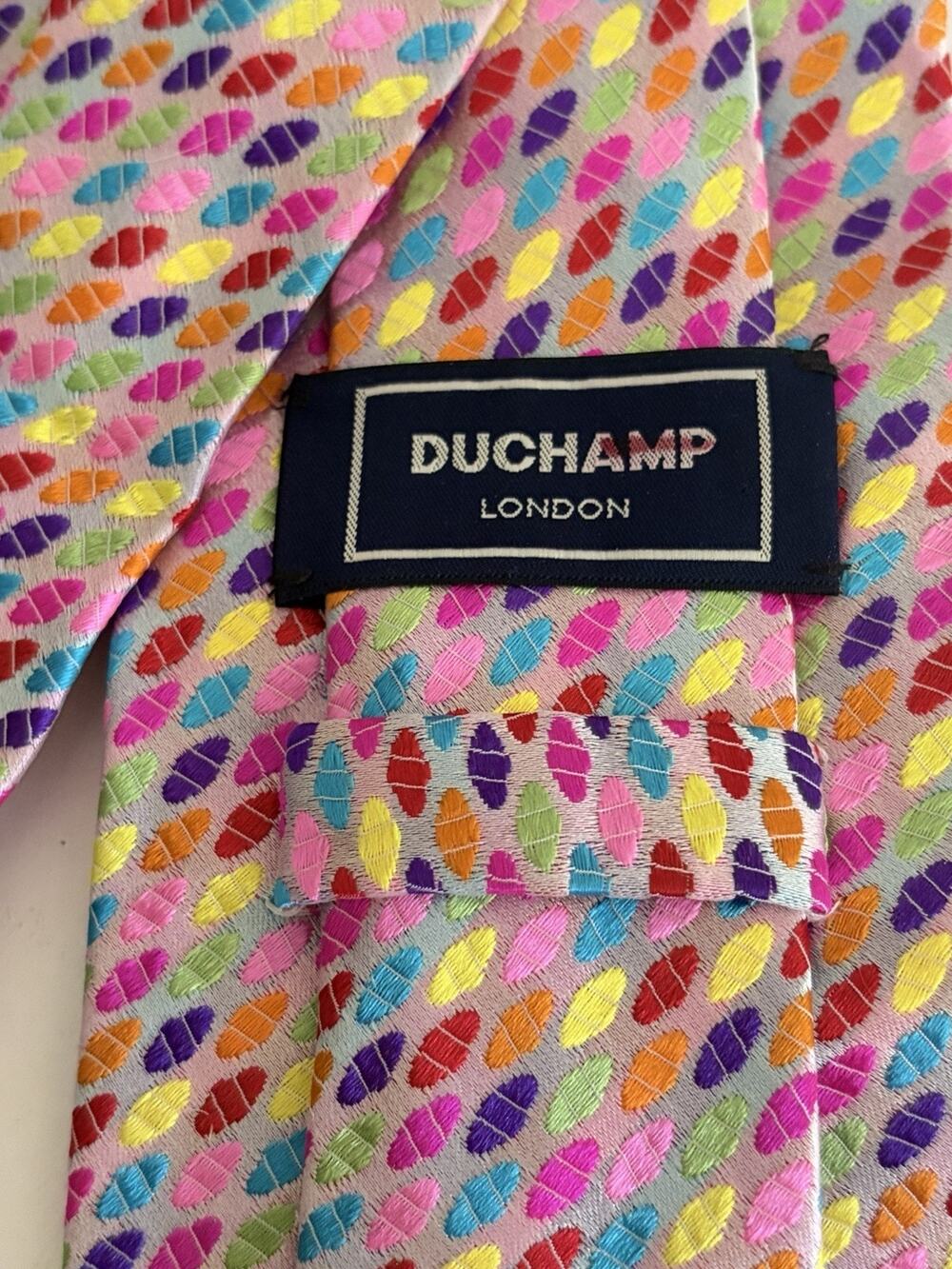 DUCHAMP London Silk Tie Ovals Geometric Embroidered Jacquard Made in England